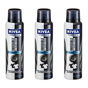 Nivea For Men Black & White Power Desodorante Aerosol 150ml - Kit com 03