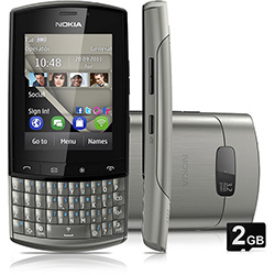 Tudo sobre 'Nokia Asha 303 Prata - GSM C/ Processador de 1GHz, Wi-Fi, 3G, Touchscreen, Teclado QWERTY, Câmera de 3.2MP, Zoom Digital 4x, Filmadora, MP3 Player, Bluetooth e Cartão 2GB'