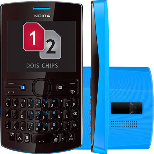 Nokia Asha 205 Preto/Azul - GSM. Dual Chip. Teclado Qwerty. Câmera VGA. MP3 Player e Bluetooth