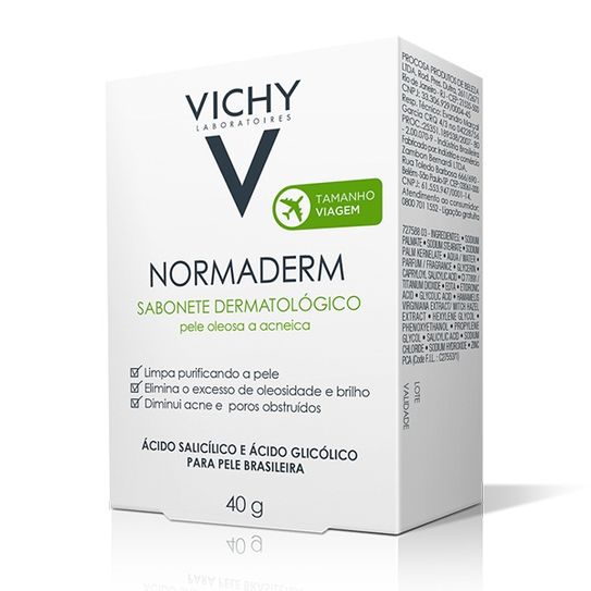 Normaderm Vichy Sabonete Dermatológico para Pele Oleosa e Acneica Tamanho Viagem 40g