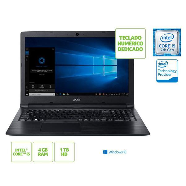 Notebook Acer A315-53-55DD Intel Core I5-7200u 4G 1TB 15,6" Win10 Preto