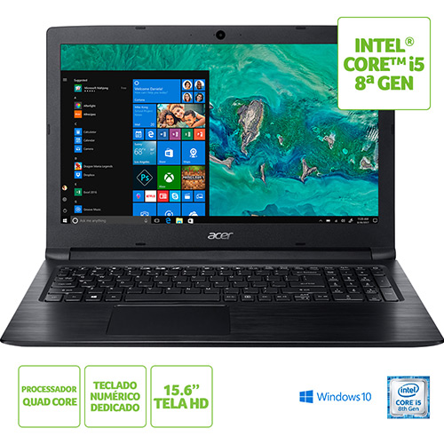 Notebook Acer A315-53-C5X2 8ª Intel Core I5 8GB 1TB LED HD 15.6" Windows 10 - Preto
