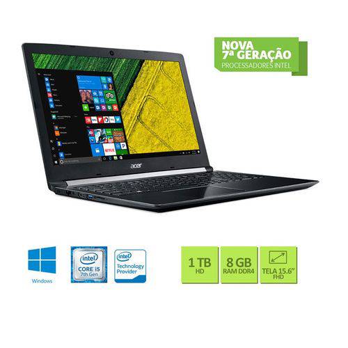Notebook Acer A515-51g-58vh Core I5 7200u 8gb 1tb Placa de Vìdeo Geforce 2gb 940mx Win10 15.6 Preto