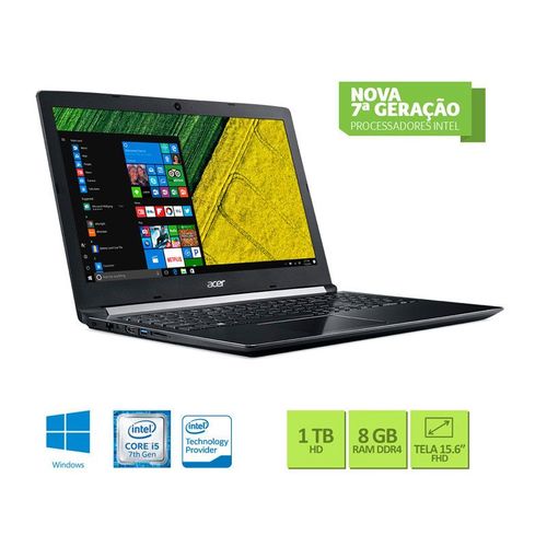 Notebook Acer A515-51g-58vh Core I5 8gb 1tb Win10 15.6 Hdmi Preto Nvidia Gforce 940mx 2gb Ddr5