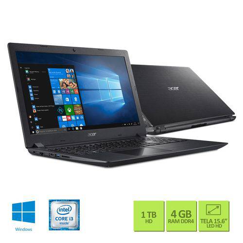 Notebook Acer Aspire A315-53-32U4 Intel® Core™ I3-7020U 4GB RAM 1TB HD 15.6" HD Windows 1
