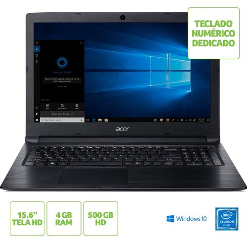 Tudo sobre 'Notebook Acer Aspire 3 A315-33-C39F Intel® Celeron® 4GB RAM 500GB HD 15.6" HD Windows 10'