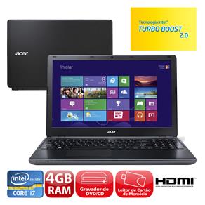 Notebook Acer Aspire E1-572-9666 com Intel® Core™ I7-4500U, 4GB, 500GB, Gravador de DVD, Leitor de Cartões, HDMI, Wireless, LED 15.6" e Windows 8