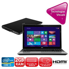 Notebook Acer Aspire E1-571-6448 com Intel® Core™ I3-2310M, 2GB, 500GB, Gravador de DVD, Leitor de Cartões, HDMI, Wireless, LED 15.6” e Windows 8
