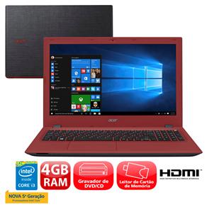 Notebook Acer Aspire E5-573-36M9 com Intel® Core™ I3-5015U, 4GB, 500GB, Gravador de DVD, Leitor de Cartões, HDMI, Bluetooth, LED 15.6" e Windows 10