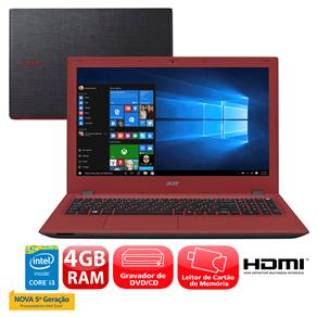 Notebook Acer Aspire E5-573-37EP com Intel® Core™ I3-5015U, 4GB, 1TB, Gravador de DVD, Leitor de Cartões, HDMI, Bluetooth, LED 15.6" e Windows 10