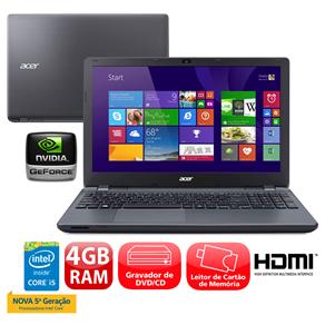 Notebook Acer Aspire E5-571G-57MJ com Intel® Core™ I5-5200U, 4GB, 1TB, Gravador de DVD, HDMI, Bluetooth, Placa Gráfica de 2GB, LED 15.6" e Windows 8.1