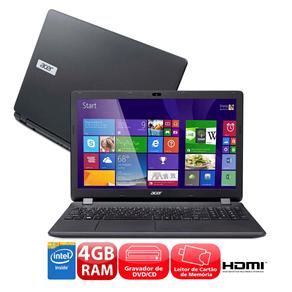 Notebook Acer Aspire ES1-512-C59L com Intel® Quad Core, 4GB, 500GB, Gravador de DVD, Leitor de Cartões, HDMI, Wireless, Webcam, LED 15.6", Windows 8.1