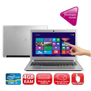 Notebook Acer Aspire V5-471P-6661 com Intel Core I3-2317U, 4GB, 500GB, Gravador de DVD, Leitor de Cartões, HDMI, Bluetooth, Tela Touch 14" e Windows 8
