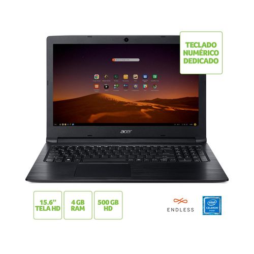 Tudo sobre 'Notebook Acer Celeron N3060 4gb 500gb 15,6" Linux - Endless os - A315-33-c58d'