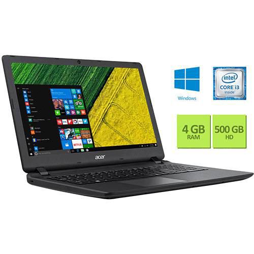 Notebook Acer ES1-572-360J Intel Core I3 4GB 500GB Tela 15.6" Windows 10 - Preto