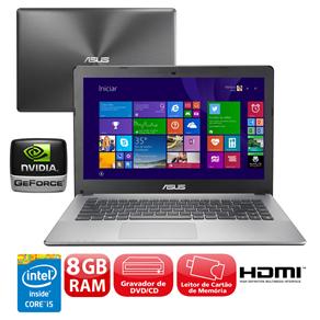 Notebook Asus X450LD-BRA-WX112H com Intel® Core™ I5-4200U, 8GB, 1TB, Gravador de DVD, Leitor de Cartões, HDMI, NVIDIA GeForce, LED 14" e Windows 8.1
