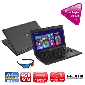 Notebook CCE XD345 com Intel® Core™ I3-2328M, 4GB, 500GB, Gravador de DVD, Leitor de Cartões, HDMI, Wireless, Webcam, LED 14” e Windows 8