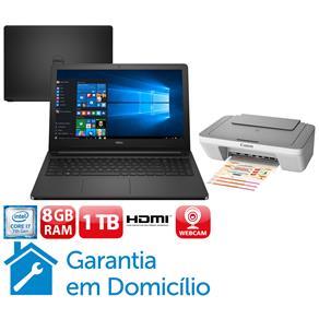 Notebook Dell Core I7-7500U 8GB 1TB Tela 15.6” Windows 10 Inspiron I15-5566-A50P + Multifuncional Canon Pixma MG2410