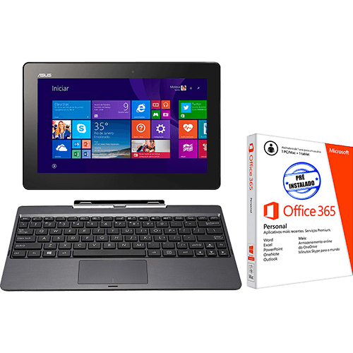 Notebook 2 em 1 ASUS Transformer Book T100TA Intel Atom Quad-Core 2GB 500GB Tela LED 10.1" Windows 8.1 + Office 365 Pré-instalado - Preto