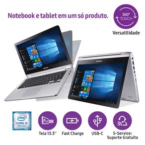 Notebook 2 em 1 Samsung Core I5-7200U 4GB 500GB Tela Full HD 13.3” Windows 10 Style NP740U3M-KD2BR
