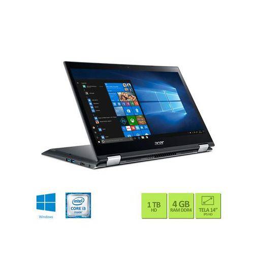 Notebook 2 em 1 Touch Acer Spin Sp314-51-31rv I3-7020u 4gb 1tb 14" W10 Home 64 - Nx.h42al.001