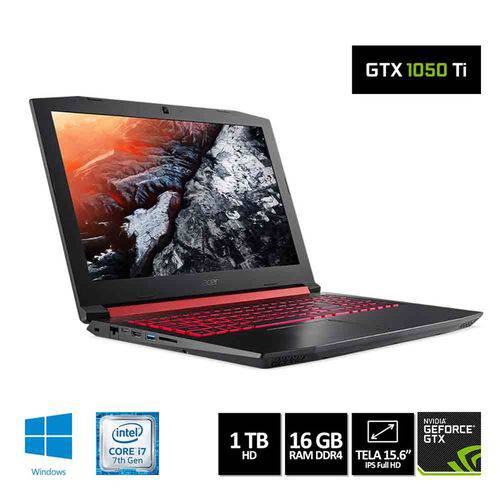 Notebook Gamer Acer Aspire Nitro 5 AN515-51-78D6 Intel Core I7-7700HQ 16GB RAM HD 1TB 15.6" FHD GeForce 1050Ti Windows 10