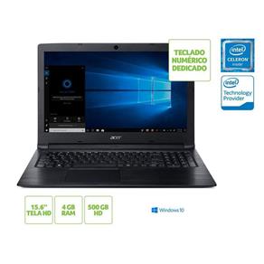 Notebook Intel com Teclado Numerico Acer Nxhaaal001 A315-33-c39f Dual Core N3060 4gb 500gb Win10 15.6 Hd Preto