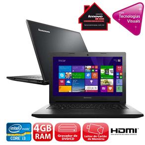 Notebook Lenovo G400S com Intel® Core™ I3-3110M, 4GB, 500GB, Gravador de DVD, Leitor de Cartões, HDMI, Wireless, Webcam, LED 14" e Windows 8.1 - Noteb