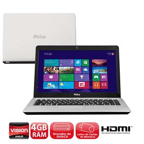 Notebook Philco 14i B744W8SL com AMD C-60, 4GB, 500GB, Gravador de DVD, Leitor de Cartões, HDMI, Wireless, Webcam, LED 14” e Windows 8