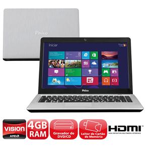 Notebook Philco 14I-S744W8SL com AMD C-60, 4GB, 500GB, Gravador de DVD, Leitor de Cartões, HDMI, Wireless, Webcam, LED 14” e Windows 8