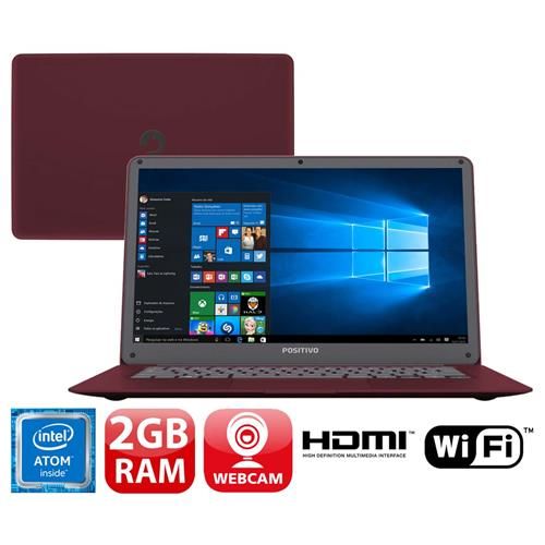 Notebook Positivo Quad Core 2GB 32GB SSD Tela 14 Windows 10 Motion Red Q232A
