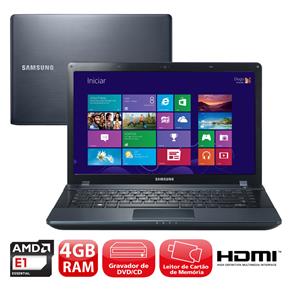 Notebook Samsung ATIV Book 2 275E4E-KD2 com AMD E1-1500 Dual Core, 4GB, 500GB, Gravador de DVD, Leitor de Cartões, HDMI, Bluetooth, LED 14”, Windows 8