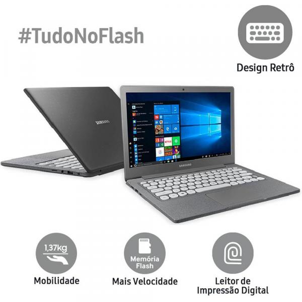 Notebook Samsung Flash F30 Intel Celeron 4GB 64GB SSD Full HD 13.3 W10 - Cinza