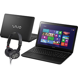 Notebook Sony VAIO Fit SVF15213CBB com Intel Core I5 4GB 750GB LED 15,5" Windows 8 + Headphone Sony