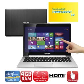 Notebook Touch Asus VivoBook S400CA-CA178H com Intel® Core™ I5-3317U, 4GB, 500GB, Leitor de Cartões, HDMI, Wireless, Webcam, LED 14" e Windows 8 - Not