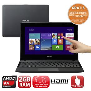 Notebook Touch Asus X102BA-DF041H com AMD® A4-1200, 2GB, 320GB, Leitor de Cartões, HDMI, Wireless, Webcam, AMD Radeon HD 8180G, LED 10.1” e Windows 8