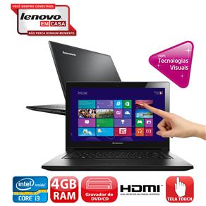 Notebook Touch Lenovo G400s com Intel® Core™ I3-3110M, 4GB, 500GB, Gravador de DVD, Leitor de Cartões, HDMI, Wireless, Webcam, LED 14" e Windows