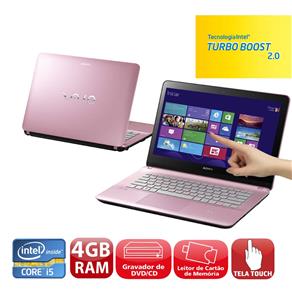 Notebook Touch Sony Vaio Fit SVF14213CBP com Intel® Core™ I5-3337U, 4GB, 750GB, Gravador de DVD, Leitor de Cartões, HDMI, LED 14” e Windows 8