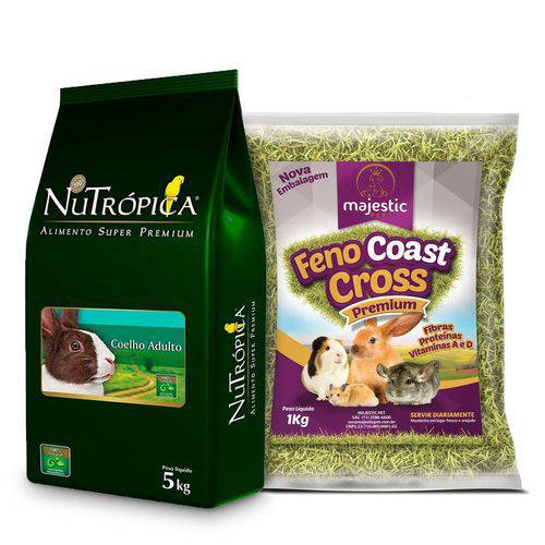 Nutrópica Coelho Adulto 5kg + Feno Coast Cross Super Premium 1kg - Majestic Pet