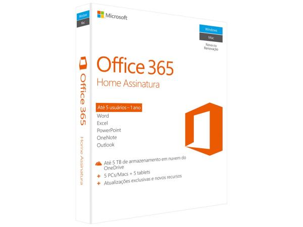 Office 365 Home 5 Licenças - 1TB de Armazenamento no OneDrive Microsoft