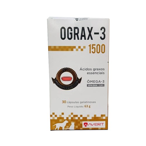 Ograx-3 1500 30 Caps Avert Suplemento Pele Cães e Gatos
