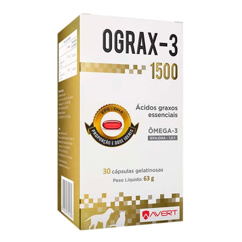 Ograx-3 1500 para Cães e Gatos Uso Veterinário 30 Cápsulas Gelatinosas