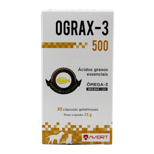 Ograx-3 500 30 Caps Avert Suplemento Pele Cães e Gatos