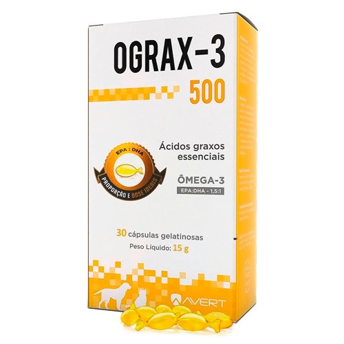 Ograx-3 500 para Cães e Gatos Uso Veterinário 30 Cápsulas Gelatinosas