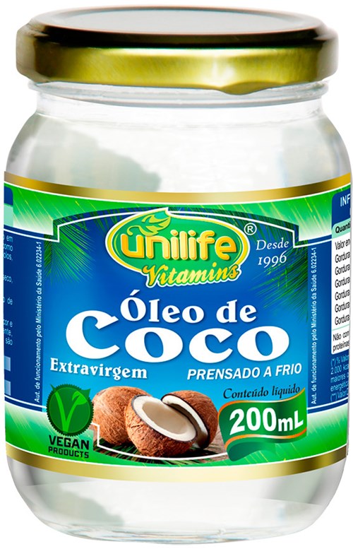 Óleo de Coco Extra Virgem Prensado a Frio Unilife 200ml
