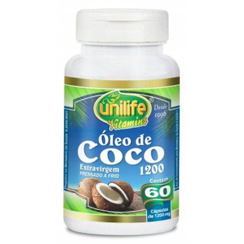 Óleo de Coco Extra Virgem Prensado a Frio Unilife 60 Capsulas 1200mg