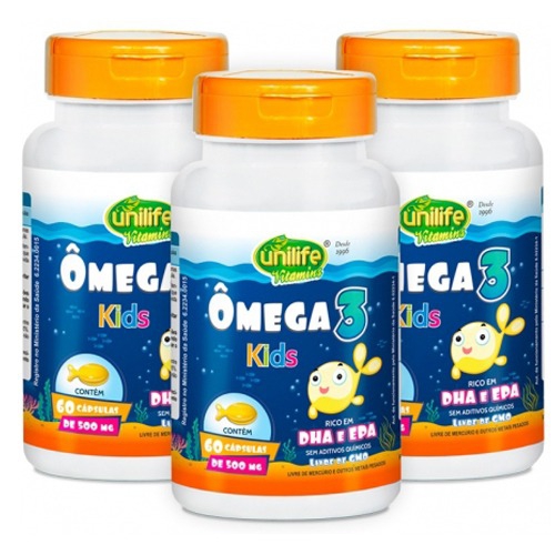 Ômega Kids - 500mg - 60 Caps - Kit 3 Unidades - Unilife