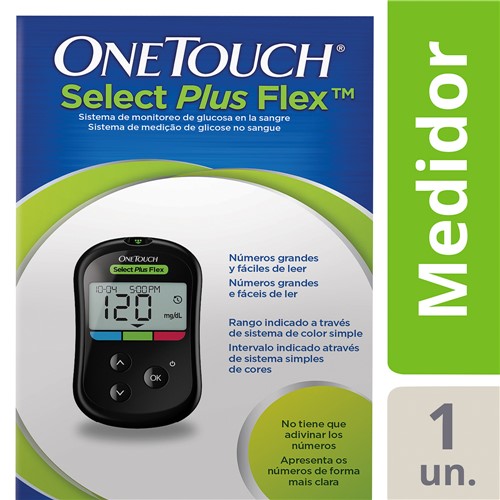 One Touch Select Plus Flex Kit Monitor de Glicemia com 1 Aparelho + 1 Lancetador + 10 Lancetas + 10 Tiras Teste