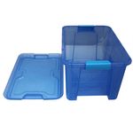Organizador Multiuso de Plástico 20l Tampa e Travas Usual Plastic 41,7 × 29,2 × 23 Cm - Cor: Azul Translúcido - Ref. 390