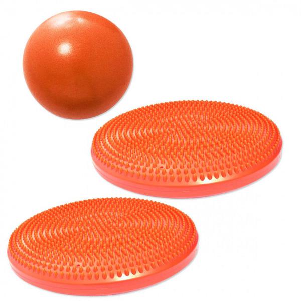 Overball para Pilates 25cm Laranja + 2 Discos Inflaveis de Equilibrio Liveup